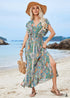 2024 V-neck Halter Back Ruffle Sleeve Boho Dress